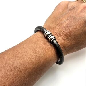 🟢3/$19🟢 Biker Boho Style Silvery Leather Magnetic Clasp Bracelet